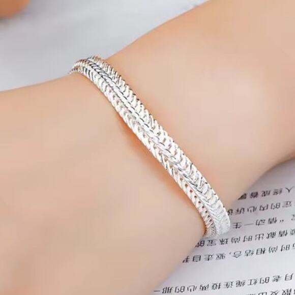 925 Silver Necklace & Bracelet Set 6mm Braided Chain Birthday Valentine's Gift